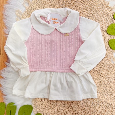 Conj. Blusa Manga Longa com Suéter e Calça Couro Ecológico - Rosa 
